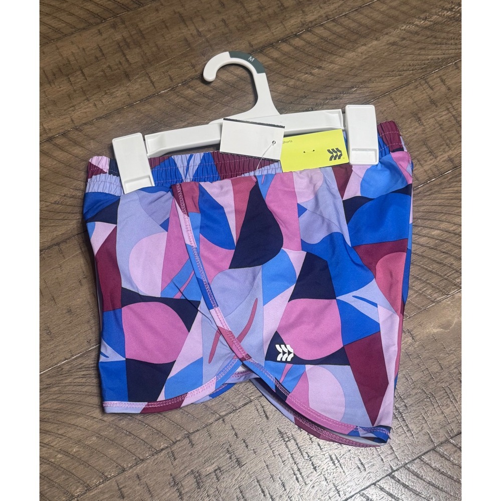 All In Motion Girls Geometric Print Running Shorts Blue Purple Pink Size M 8 NWT